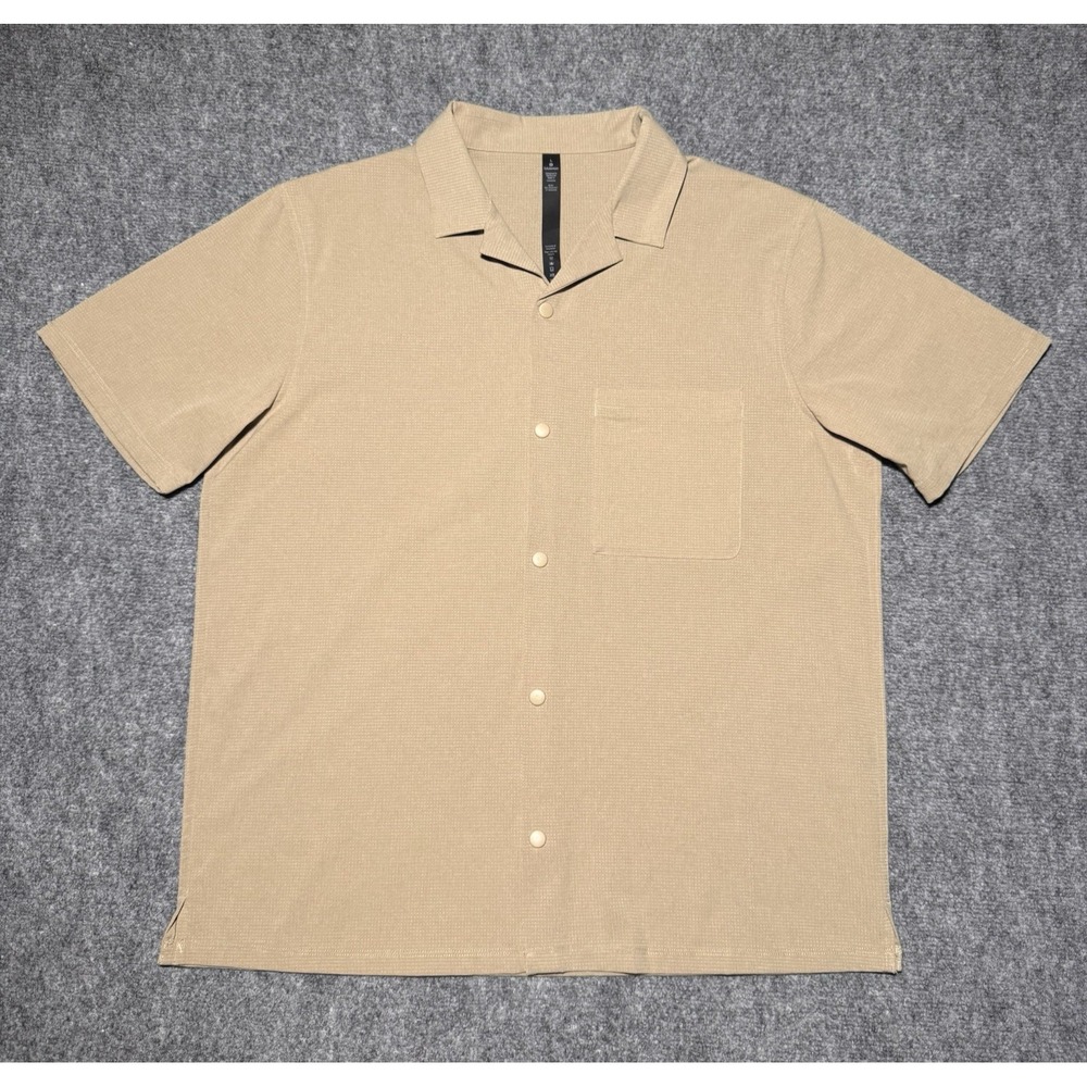 Lululemon Airing Easy Short Sleeve Snap Shirt Men Large Brown/Tan Zip Pocket